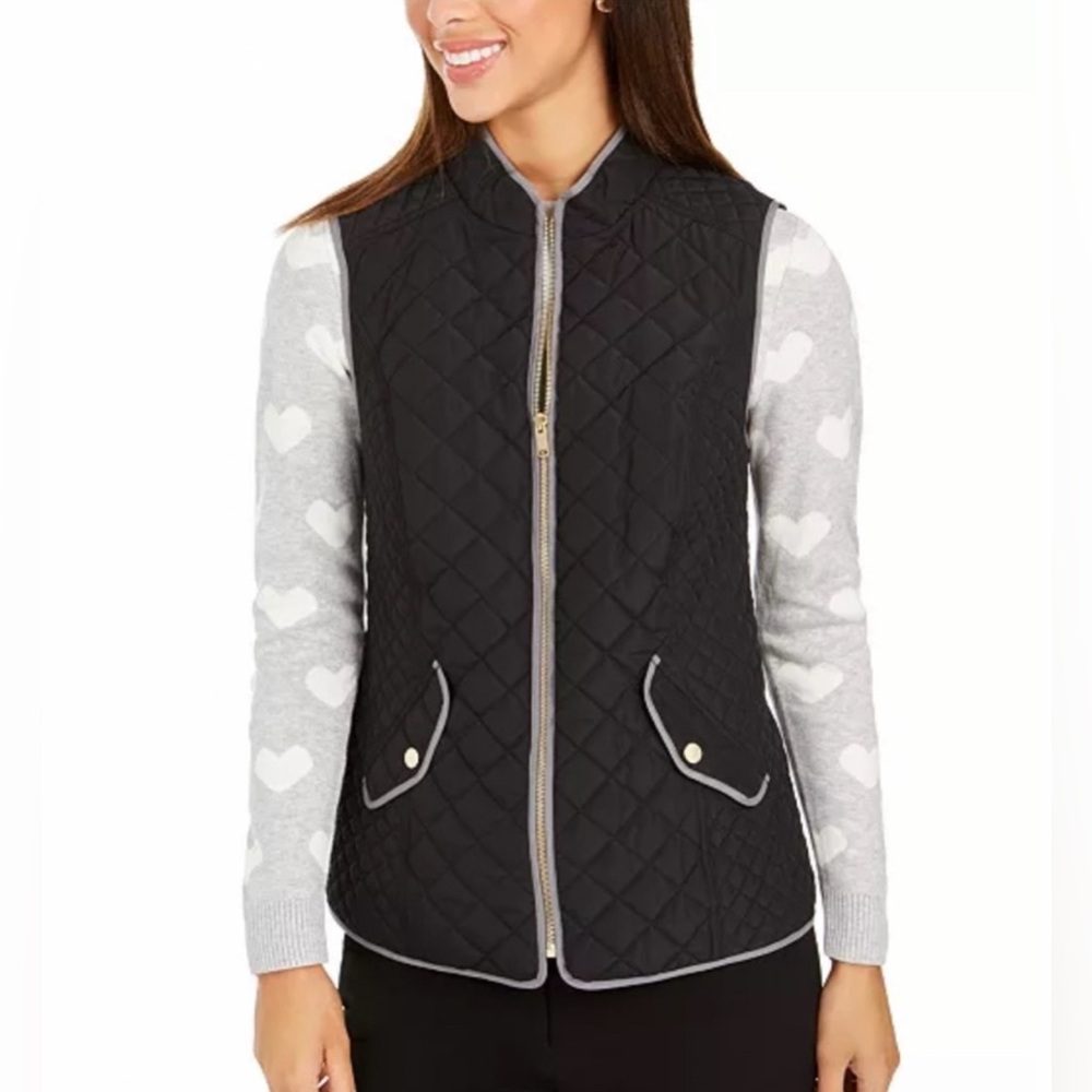 Charter Club Black Quilted Vest with Gray Accents